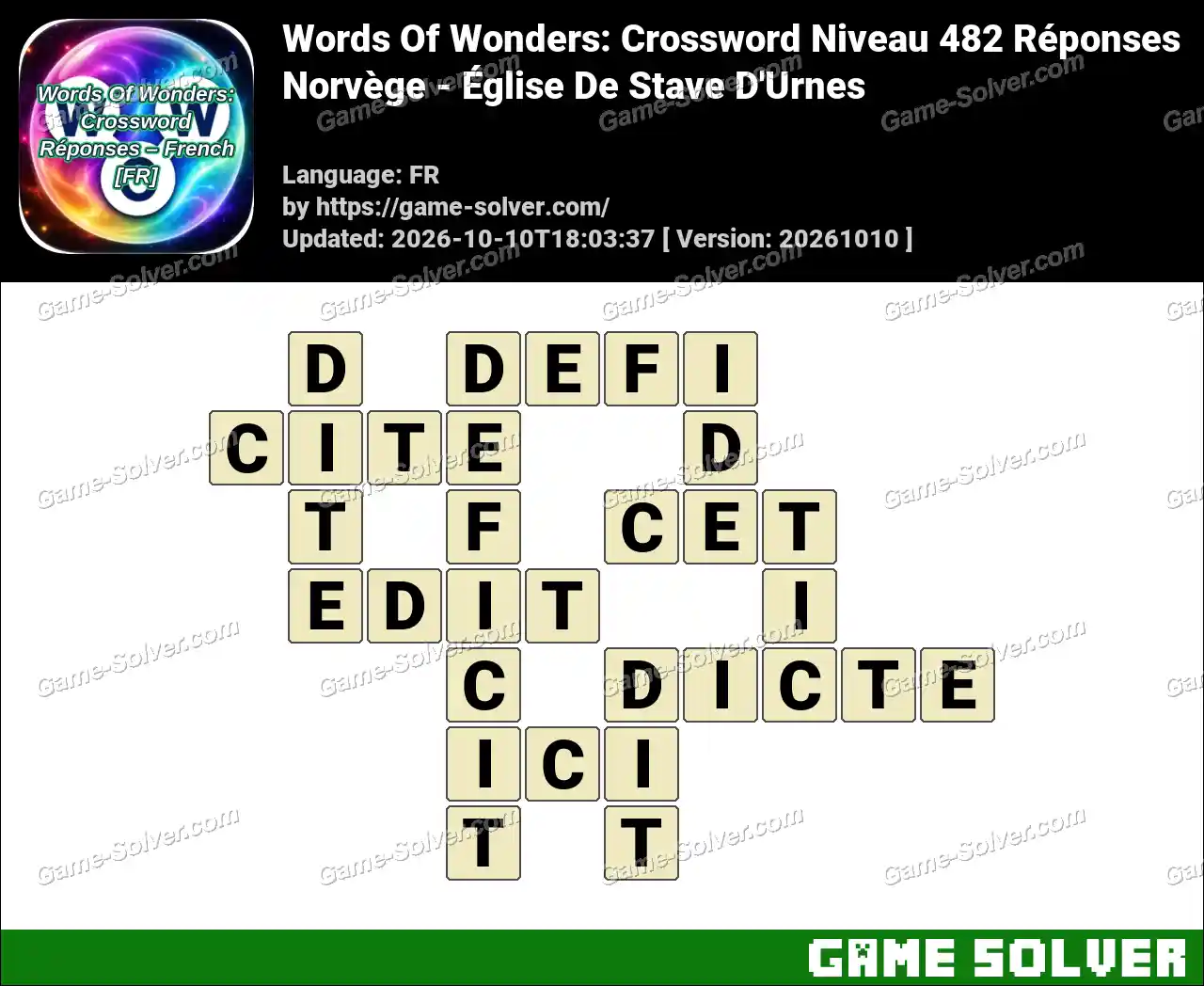 Words Of Wonders: Crossword Niveau 482 Réponses – Norvège – Église De Stave D’Urnes
